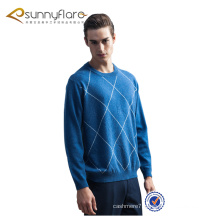 Fashion stylish men knitted cashmere round neck pullover with diamond lattice